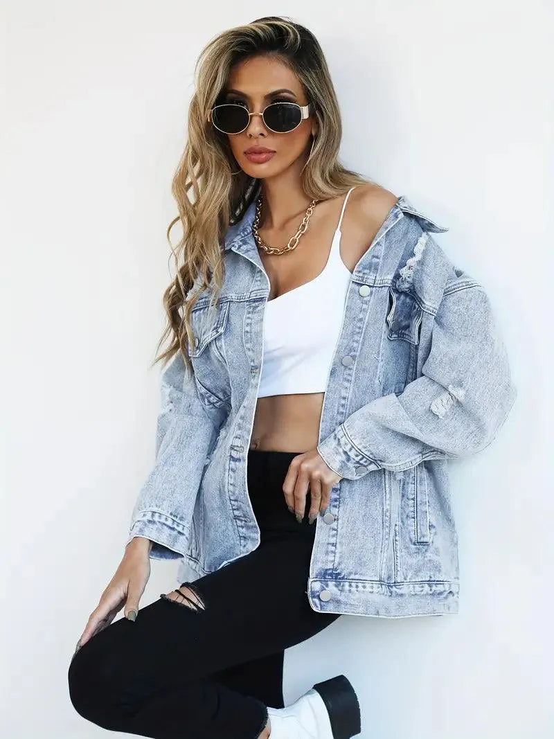 Maya - Denim Jack met Relaxte Pasvorm en Meerdere Zakken