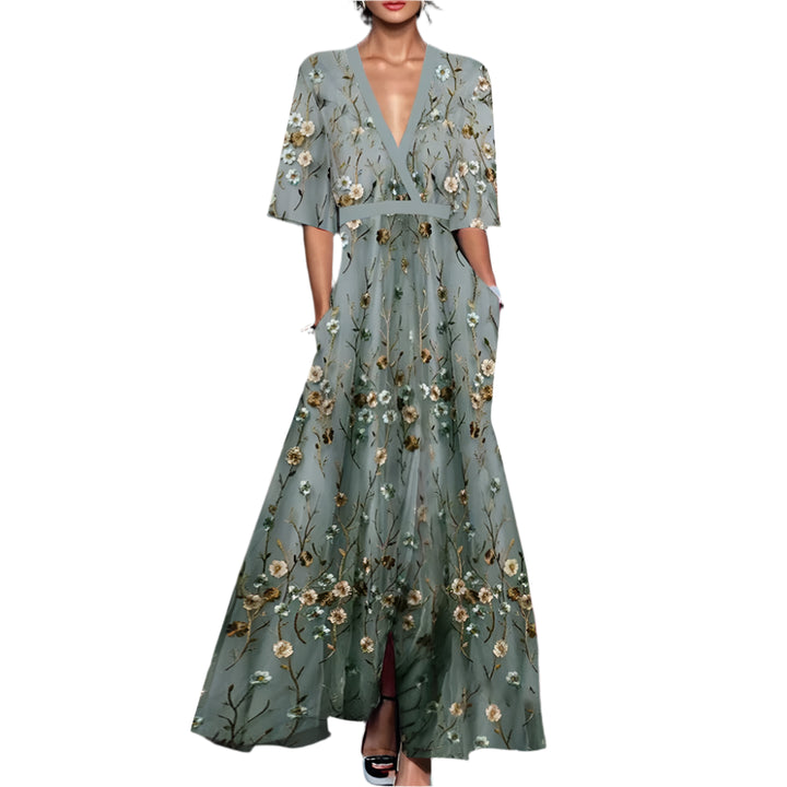 Nia - Elegante maxi-jurk met korte mouwen en bloemenprint