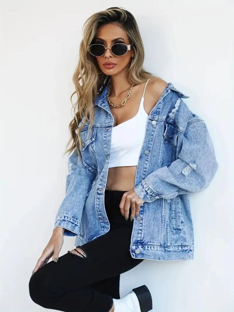 Maya - Denim Jack met Relaxte Pasvorm en Meerdere Zakken