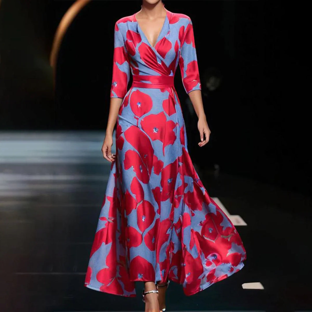 Nia - Elegante maxi-jurk met korte mouwen en bloemenprint