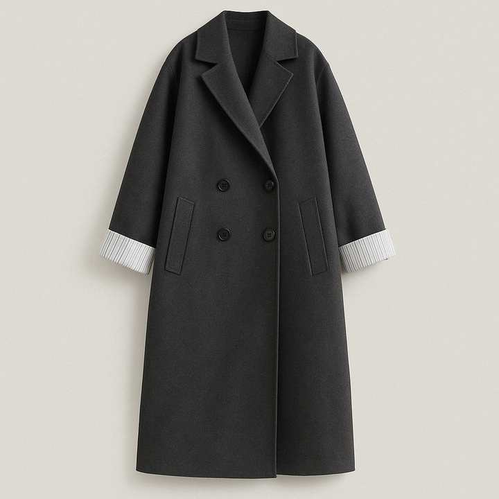 Sophie - Elegante lange jas met accenten van dubbele knopen