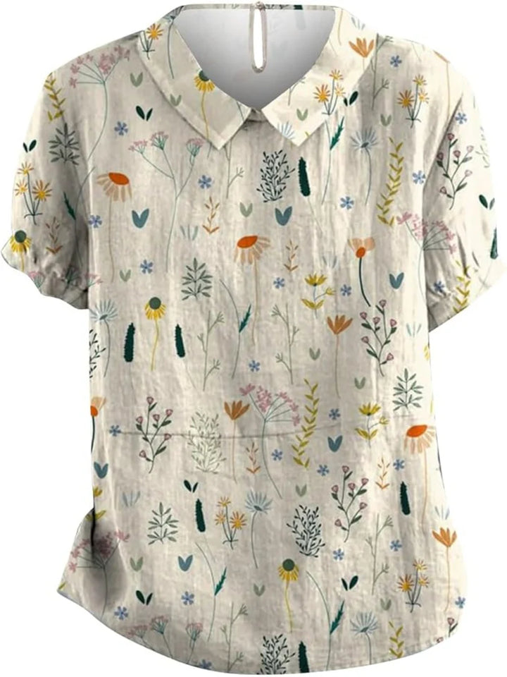 Jasmine - Levendige Wildflower Blouse met korte mouwen