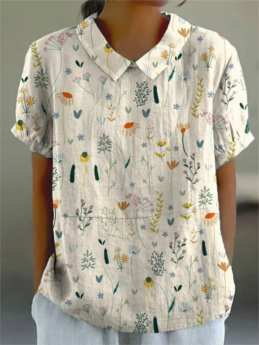 Jasmine - Levendige Wildflower Blouse met korte mouwen
