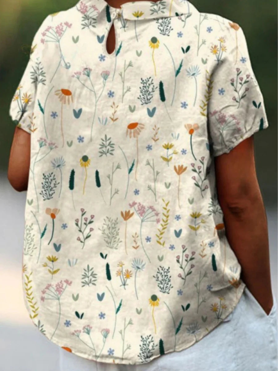 Jasmine - Levendige Wildflower Blouse met korte mouwen