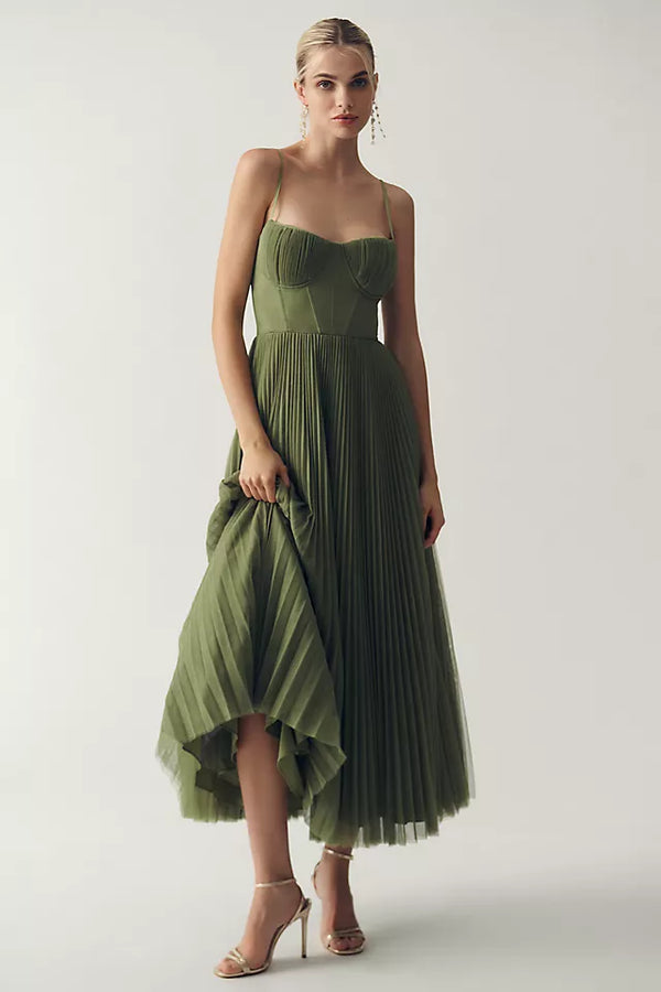 Leila – Geplooide Lange Maxi Jurk met Rugloos Ontwerp