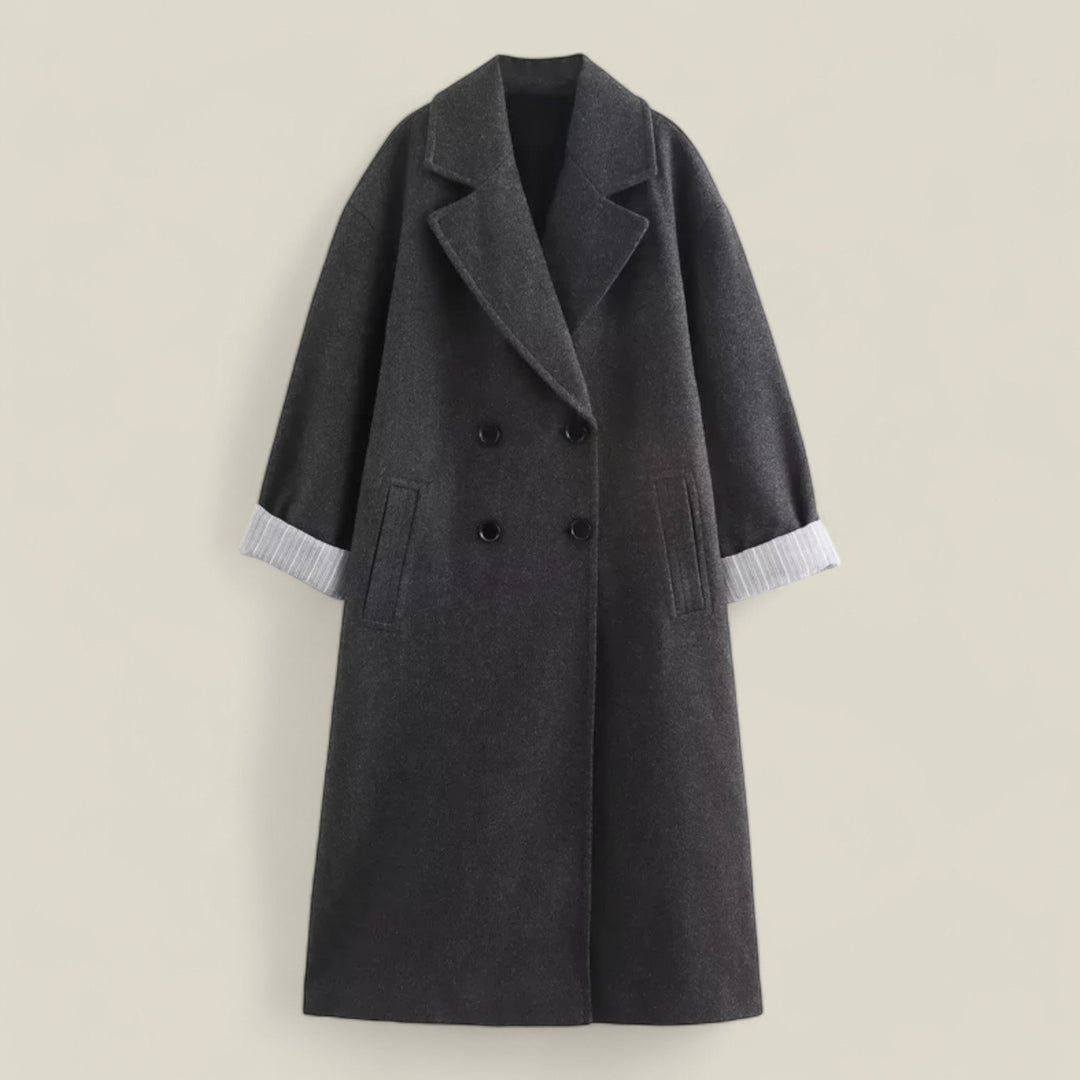 Sophie - Elegante lange jas met accenten van dubbele knopen