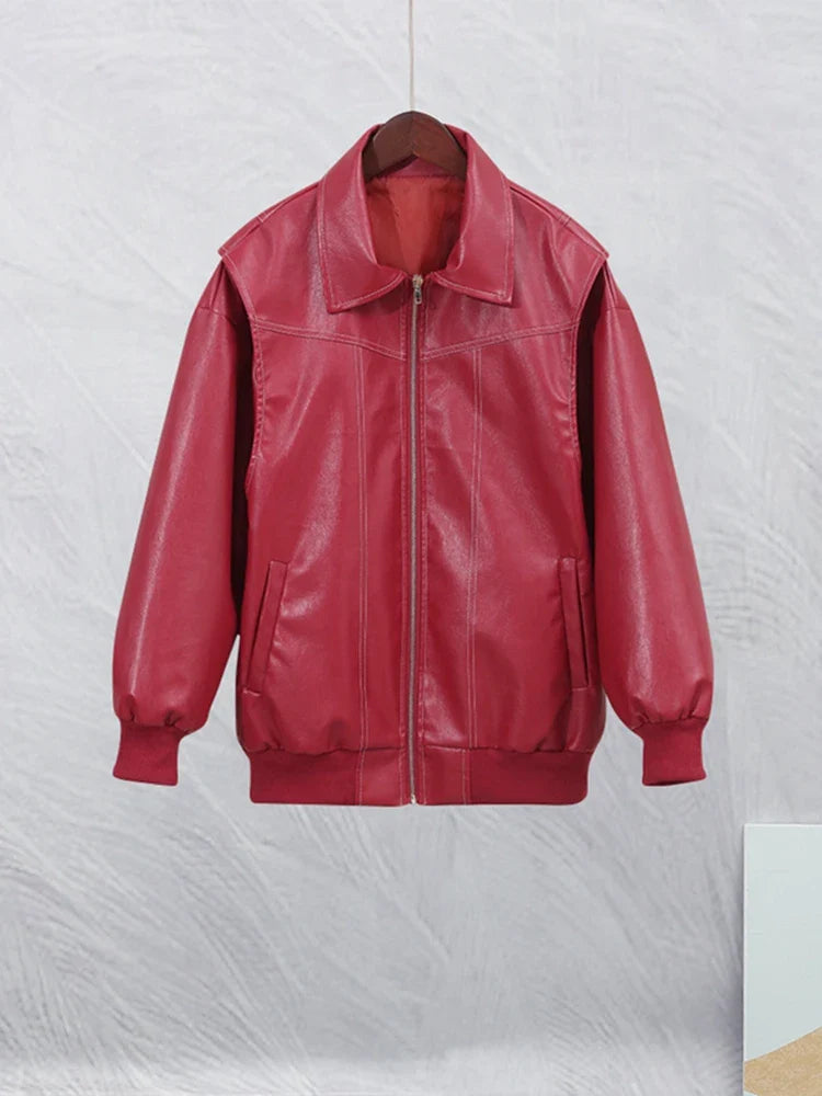 Lyra - Oversized Contrast-Stiksel Jas met Omslagkraag